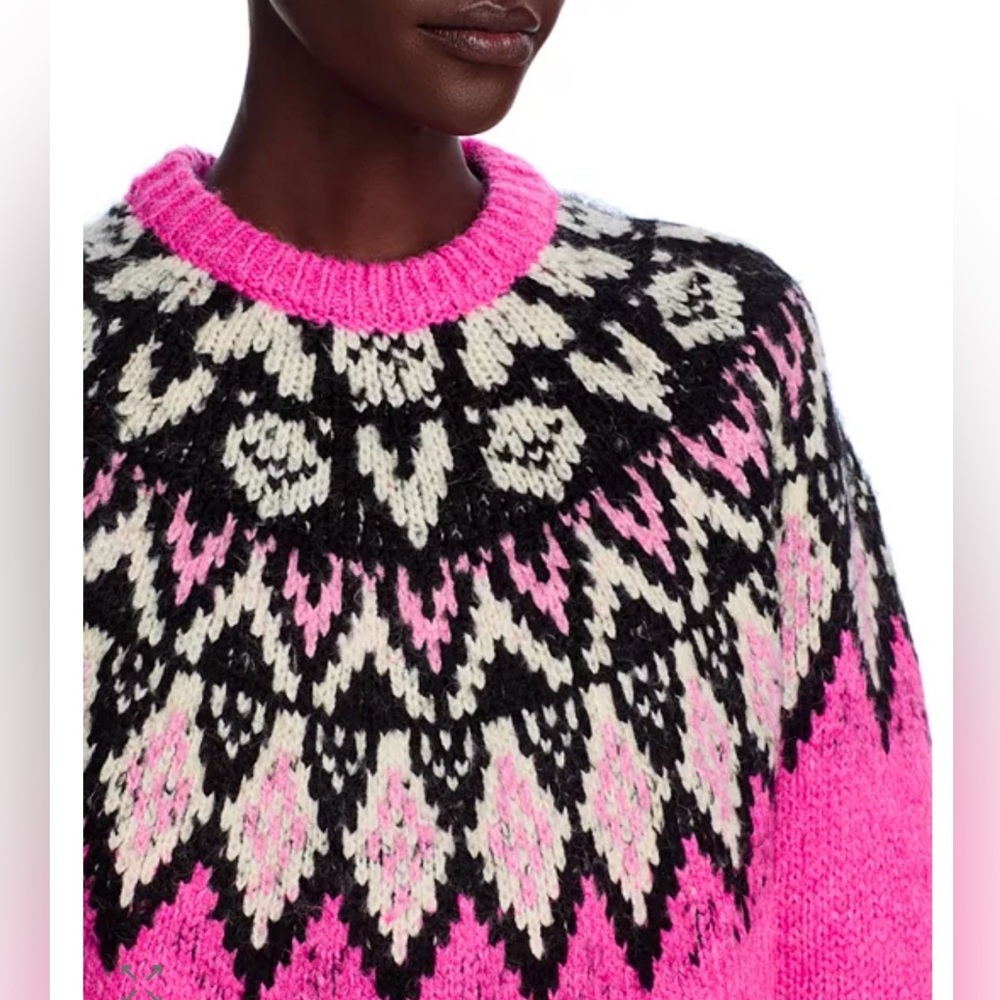 AQUA Bloomingdale’s exclusive Fair Isle Crewneck Sweater Pink NWT - Picture 4 of 12